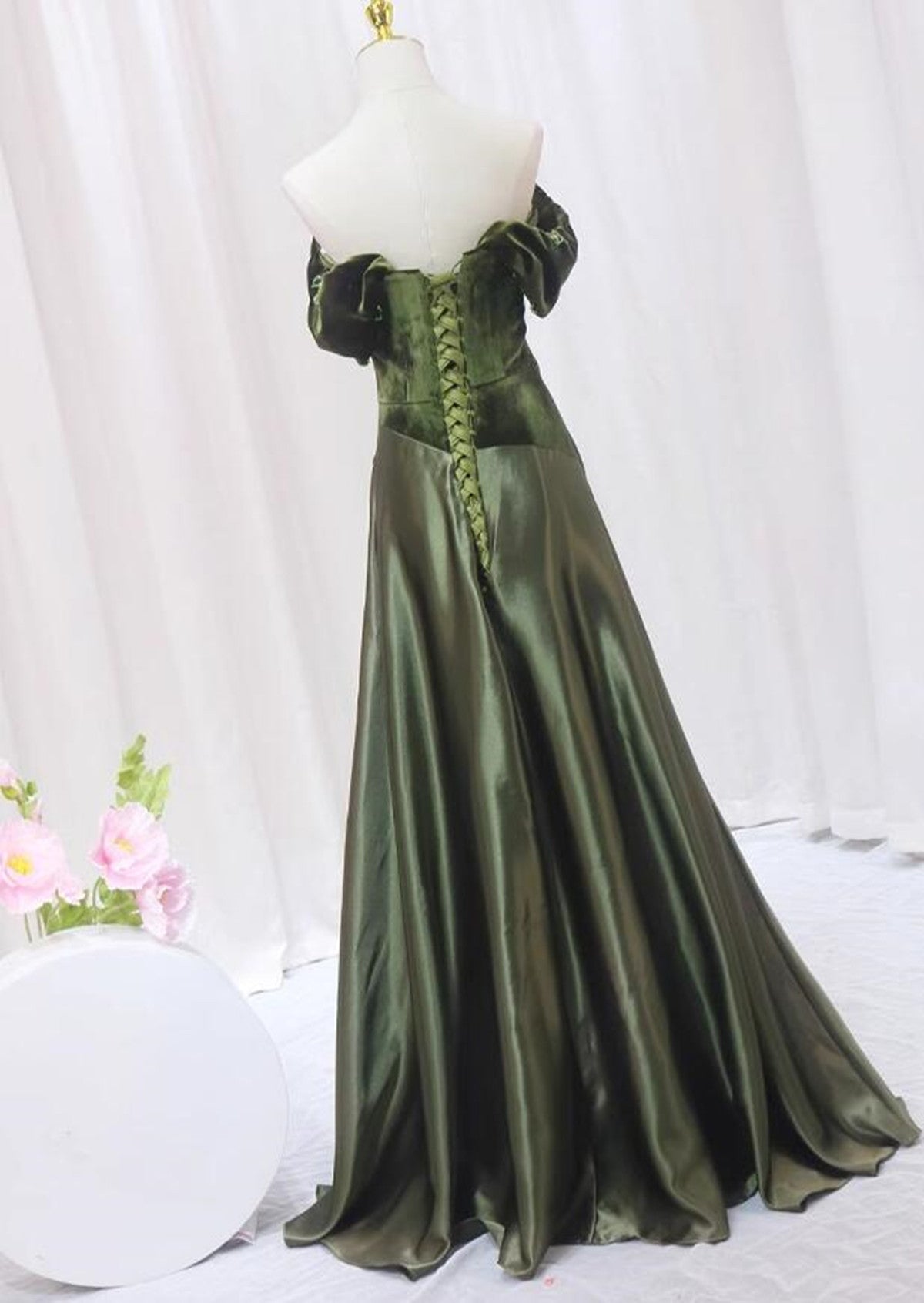 A-line Green Sweetheart Velvet Long Party Dress, Green Evening Dress Prom Dress
