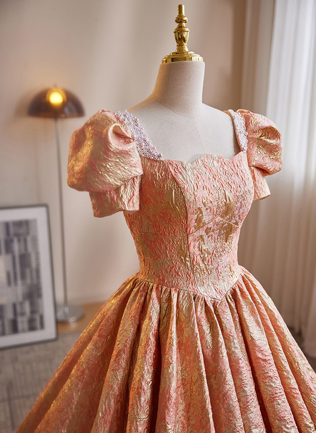 Beautiful Ball Gown Short Sleeves Long Party Dress, Long Sweet 16 Dress
