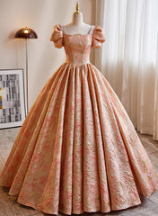 Beautiful Ball Gown Short Sleeves Long Party Dress, Long Sweet 16 Dress